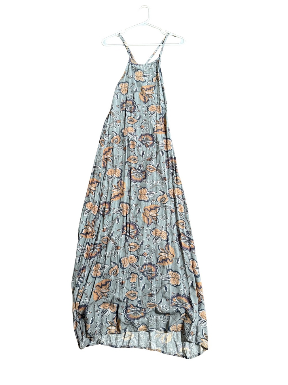 Yireh Hawaii Floral Print Beachy Boho Party Blue Floral Low Back Maxi Dress M